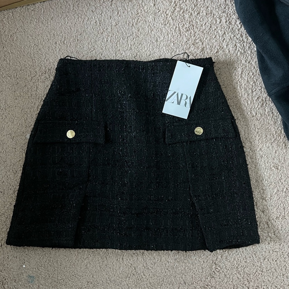 Zara pleated tweed structured skirt